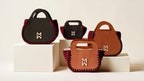 Makafui Sika collection featuring luxury handmade crochet handbags with structured wooden frames in wine.